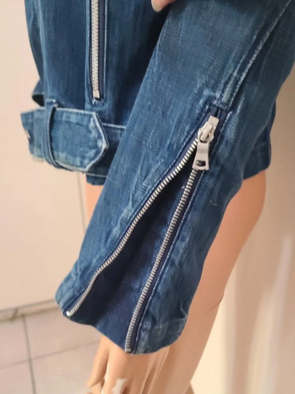 VINTAGE GAP 1969 DENIM MOTO JACKET SHEARLING COLLAR JEAN JACKET sz M - Picture 6 of 9